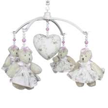 Móbile Musical Ursinha Rosa Provençal e Coração Quarto Bebê Infantil Menina