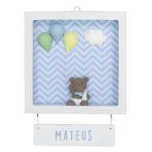 Porta Maternidade Quadro Acrílico Ursinho com Bexiga Quarto Bebê Infantil Menino