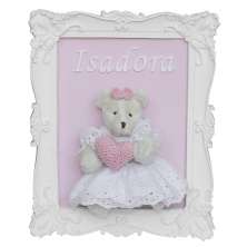 Porta Maternidade Quadro Ursa Vestido e Coração Quarto Bebê Infantil Menina