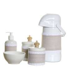 Potes, Garrafa, Molhadeira E Porta Álcool-Gel Com Capa E Coroa Quarto Bebê