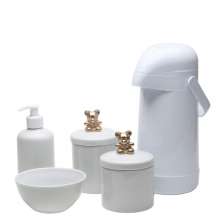 Potes, Garrafa, Molhadeira e Porta Álcool-Gel Ursinho Dourado Quarto Bebê Infantil