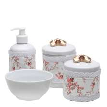 Potes, Molhadeira e Porta Álcool-Gel Com Capa Lacinho Dourado Quarto Bebê Infantil Menina
