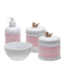 Potes, Molhadeira e Porta Álcool-Gel Com Capa Passarinho Dourado Quarto Bebê Infantil Menina