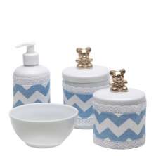 Potes, Molhadeira e Porta Álcool-Gel Com Capa Ursinho Dourado Quarto Bebê Infantil Menino