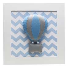 Quadro Decorativo Balão Chevron Azul Quarto Bebê Infantil Menino