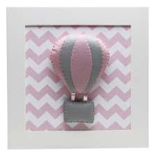 Quadro Decorativo Balão Chevron Rosa Quarto Bebê Infantil Menina