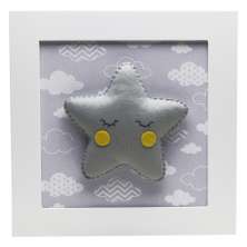 Quadro Decorativo Estrela Com Carinha Cinza Quarto Bebê Infantil Menina Menino