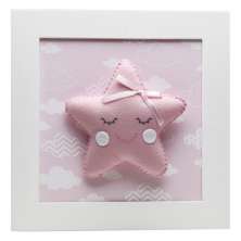 Quadro Decorativo Estrela Com Carinha Rosa Quarto Bebê Infantil Menina