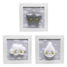 Trio De Quadros Chuva de Amor Cinza Quarto Bebê Infantil Menina Menino