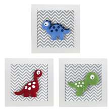 Trio de Quadros Dinossauro Quarto Bebê Infantil Menino Menina
