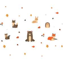 Adesivo de Parede Animais da Floresta com Raposa, Urso, Coelho - Outono 