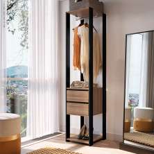 Guarda-Roupa Closet Merlin com Cabideiro 2 Gavetas Preto e Montana 183x40 cm