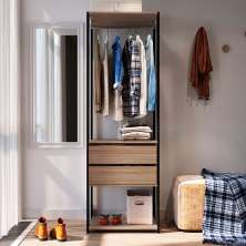 Guarda-Roupa Closet Merlin com Cabideiro 2 Gavetas Preto e Montana 183x60 cm