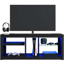 Rack Para Sala Preto Tv Até 55" Led Rgb Prateleiras em Vidro Estante Para Tv Estilo Gamer Prodecor