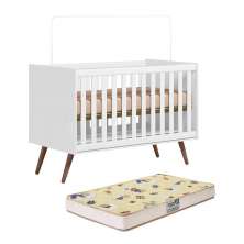 Berço Mini Cama Q Encanto Retrô Branco Acetinado com Colchão Supreme - Qmovi