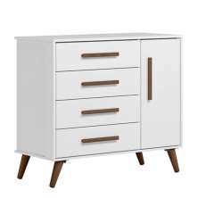 Cômoda Infantil Q Encanto Retrô 1 Porta e 4 Gavetas Branco Acetinado - Qmovi