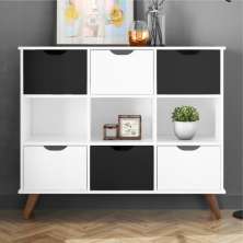 Estante Nicho Vintage Sabina Branco com Gavetas Brancas e Pretas