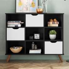 Estante Nicho Vintage Sabina Preto com Gavetas Brancas