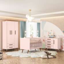 Kit Quarto de Bebe Retro Genova Rosa com Colchao
