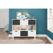 Nicho Organizador com Rodinhas Portland Branco com Gavetas Brancas e Pretas