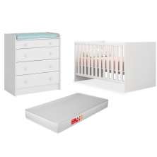 Quarto de Bebê Cômoda 2523 e Berço 1344 Doce Sonho com Colchão Branco - Qmovi