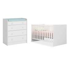 Quarto de Bebê Cômoda 2523 e Berço Mini Cama 1344 Doce Sonho Branco - Qmovi