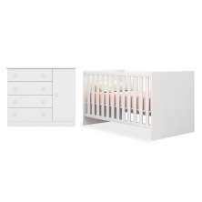 Quarto de Bebê Cômoda 2561 e Berço Mini Cama 1344 Doce Sonho Branco - Qmovi