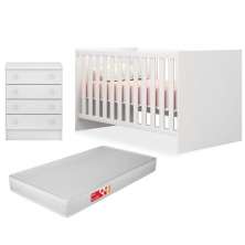 Quarto de Bebê Cômoda 777 e Berço 1344 Doce Sonho com Colchão Branco - Qmovi