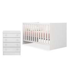 Quarto de Bebê Cômoda 777 e Berço Mini Cama 1344 Doce Sonho Branco - Qmovi