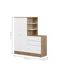 Roupeiro com Comoda Infantil Fermo Carvalho Rustico Branco
