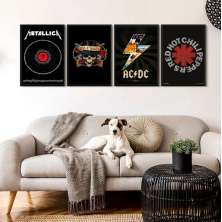 Kit 4 Quadros Bandas de Rock 45x34cm