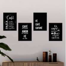 Kit 4 Quadros Cantinho Do Café Com Fé 45x34cm