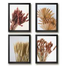 Kit 4 Quadros Decorativos Folhas E Flores Secas 24x18cm - com vidro