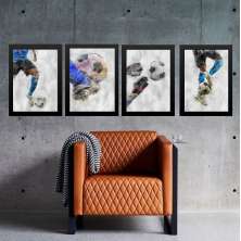 Kit 4 Quadros Decorativos Futebol 45x34cm - com vidro