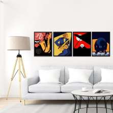 Kit 4 Quadros Decorativos Músicos Jazz 33x24cm - com vidro