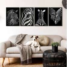 Kit 4 Quadros Decorativos Zebras 24x18cm - com vidro