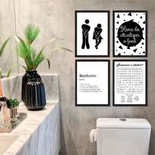 Kit 4 Quadros Divertidos Para Banheiro 45x34cm - com vidro