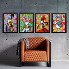 Kit 4 Quadros Grafitte Personagens Infantis 45x34cm - com vidro