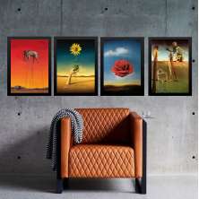 Kit 4 Quadros Obras De Salvador Dalí 24x18cm - com vidro