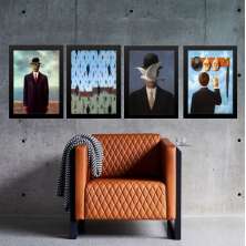 Kit 4 Quadros Obras Renne Magritte 45x34cm - com vidro