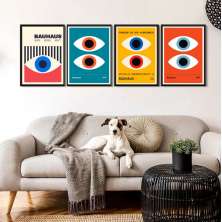 Kit 4 Quadros Olhos Coloridos Bauhaus 24x18cm