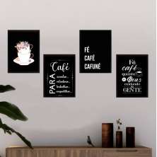 Kit 4 Quadros Para Cantinho Do Café Preto 24x18cm