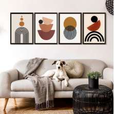 Kit 4 Quadros Para Sala Minimalistas Abstratos Marrom 33x24cm