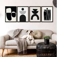Kit 4 Quadros Para Sala Minimalistas Abstratos Preto 33x24cm