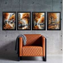 Kit 4 Quadros Românticos Cidade Europa 45x34cm - com vidro