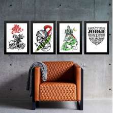 Kit 4 Quadros São Jorge Com Oração 45x34cm - com vidro