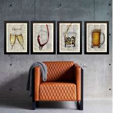 Kit 4 Quadros Vintage Bar 45x34cm - com vidro
