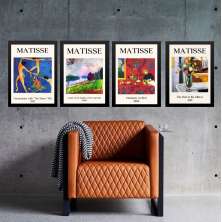 Kit 4 Quadros Vintage Posters Matisse Colorido 45x34cm