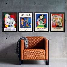 Kit 4 Quadros Vintage Posters Picasso e Matisse 24x18cm - com vidro