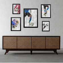 Kit 5 Quadros Aquarela Futebol